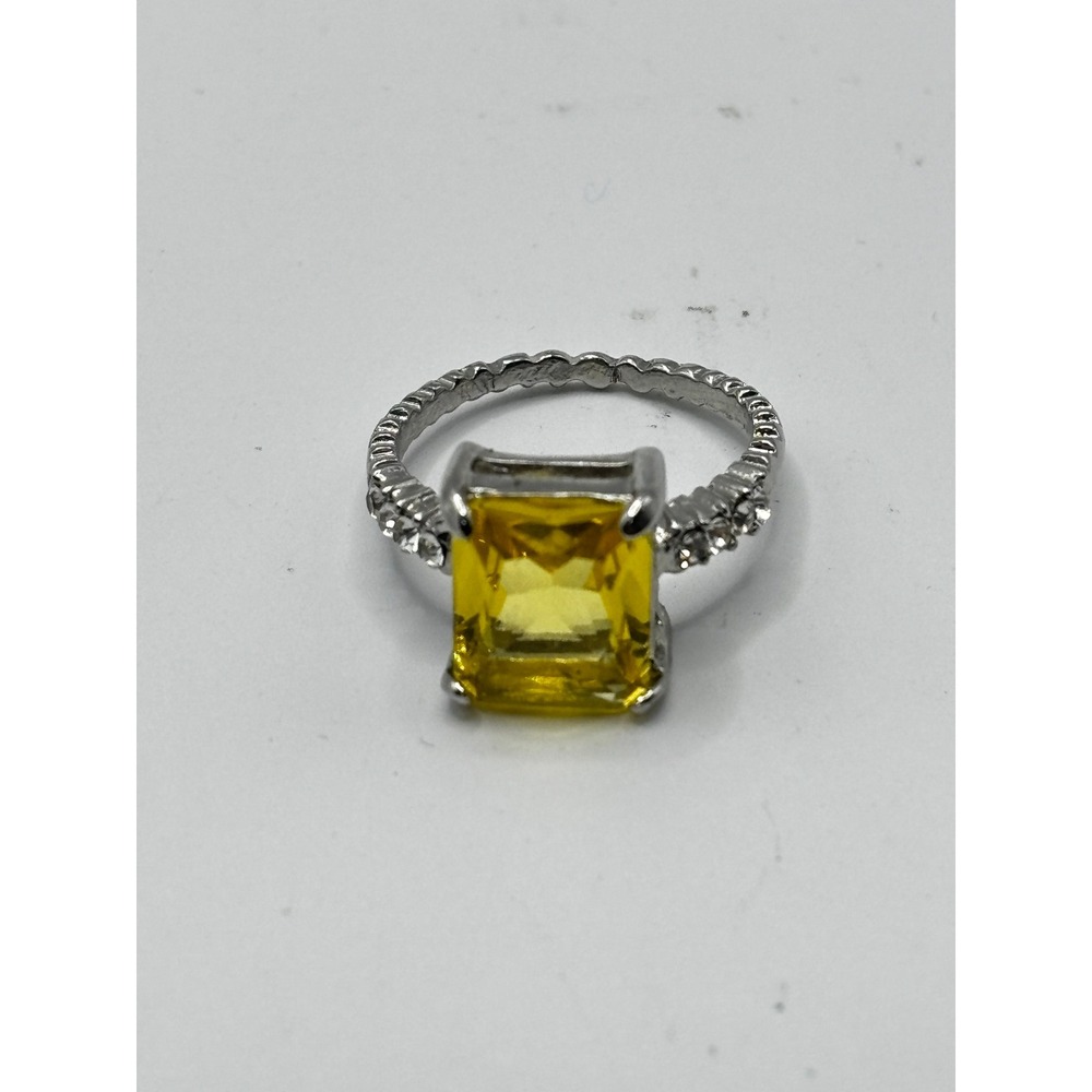 Unbranded Emerald Cut Statement Ring Womens Size9.5 Yellow Silver Tone CZ Accent